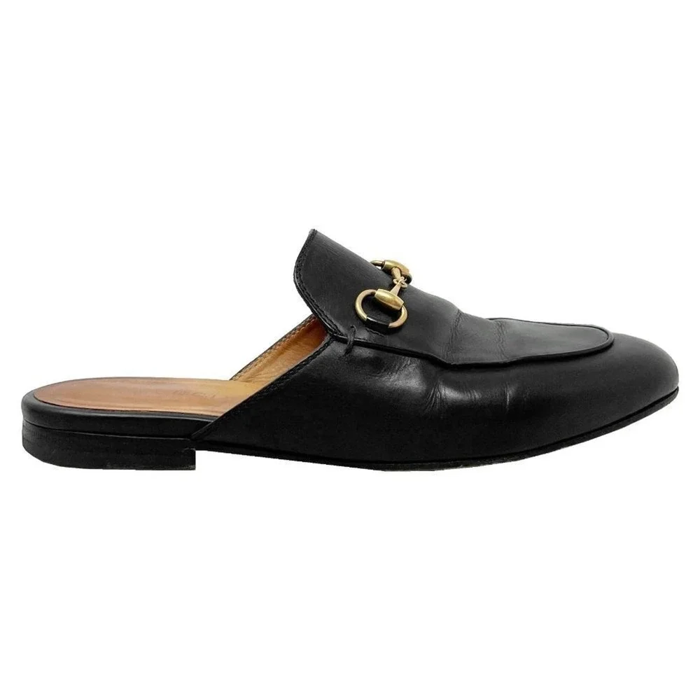 Gucci Princetown Loafers Black Leather Horsebit Mule 36.5‎